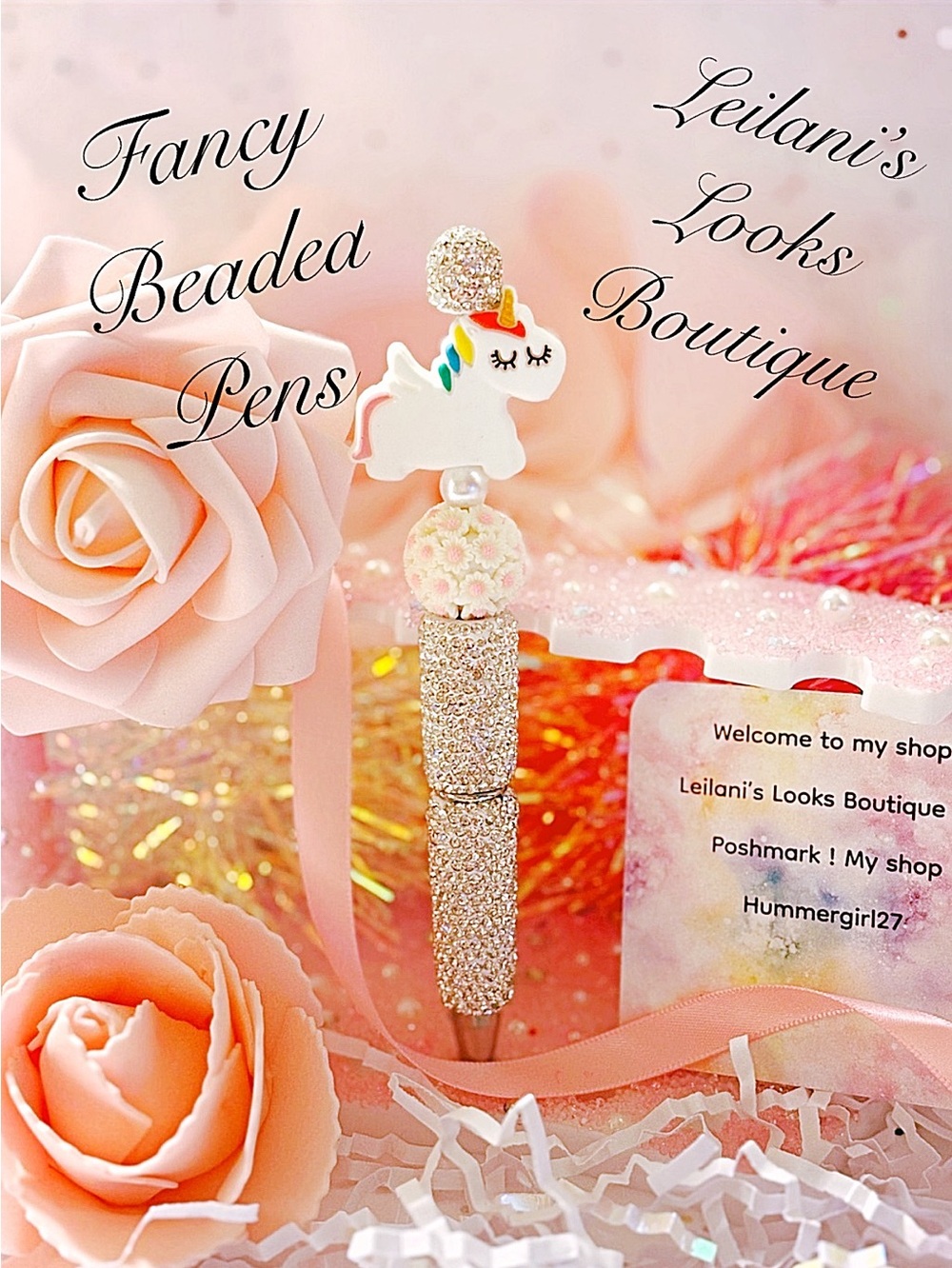 Fancy Beaded Pen with glittery unicorn charm #unicorn #fancy
